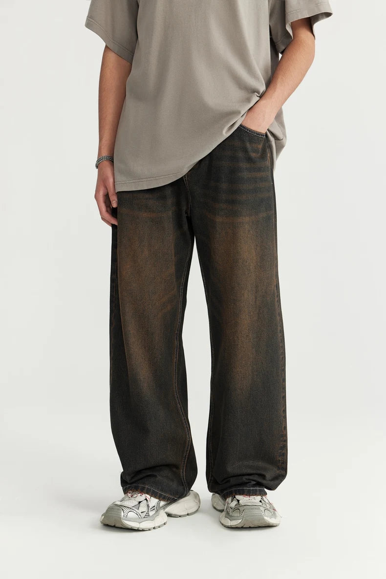 Vintage Sand Washed Wide Leg Denim Jeans - VONVEX