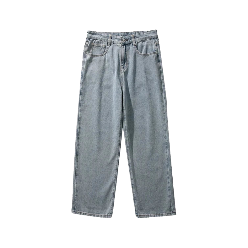 Solid Straight-leg Denim Pants - VONVEX
