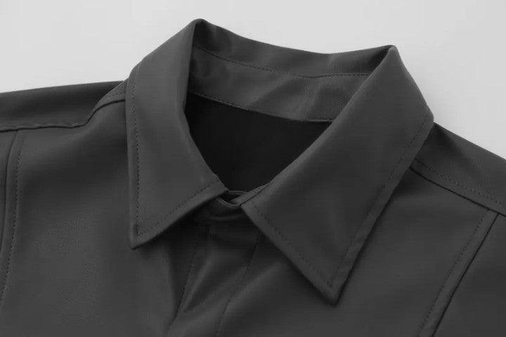 Solid Oversized Leather Shirt - VONVEX