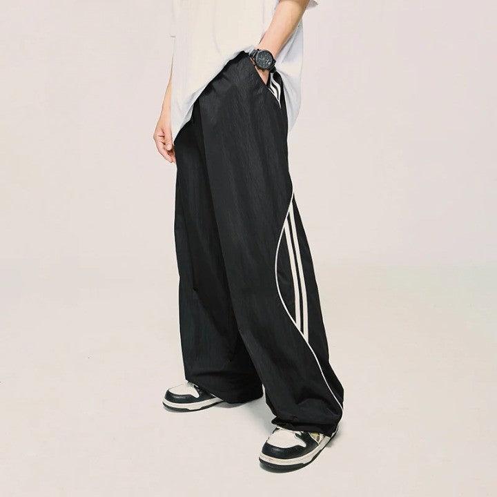 Striped Side Wide Leg Pant Black S - VONVEX
