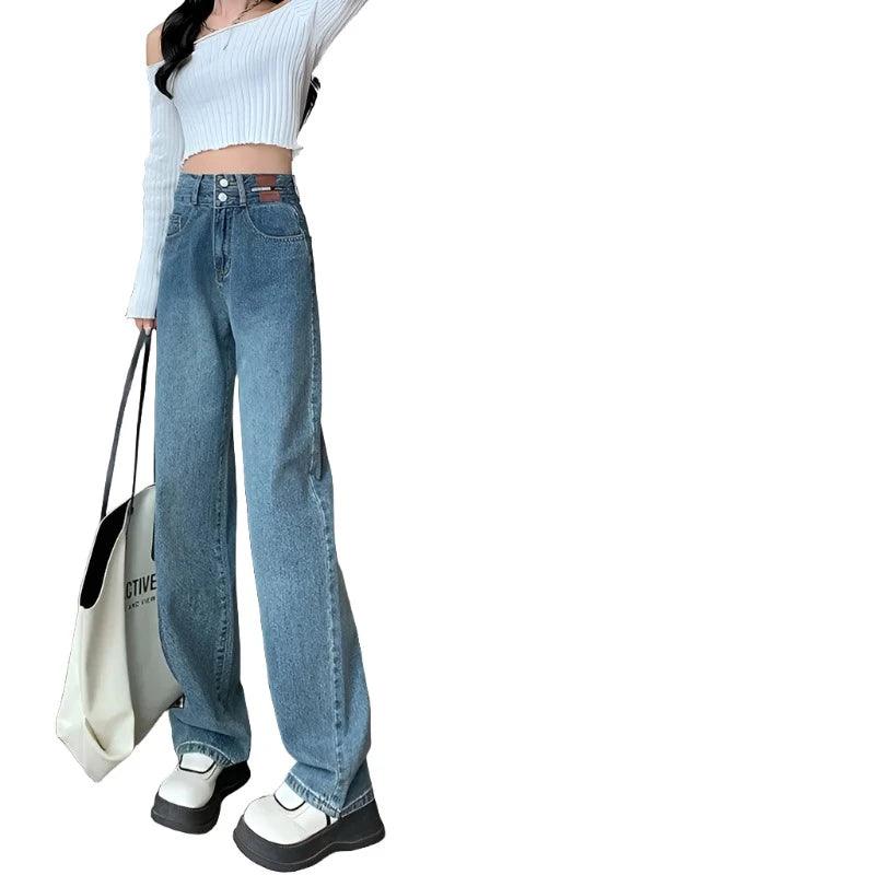 Winter Warm Fleece Denim Wide-Leg Jeans Nostalgia Blue XS - VONVEX