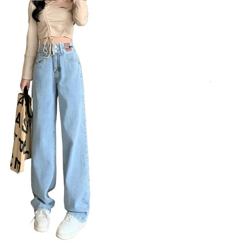 Winter Warm Fleece Denim Wide-Leg Jeans Light Blue XS - VONVEX