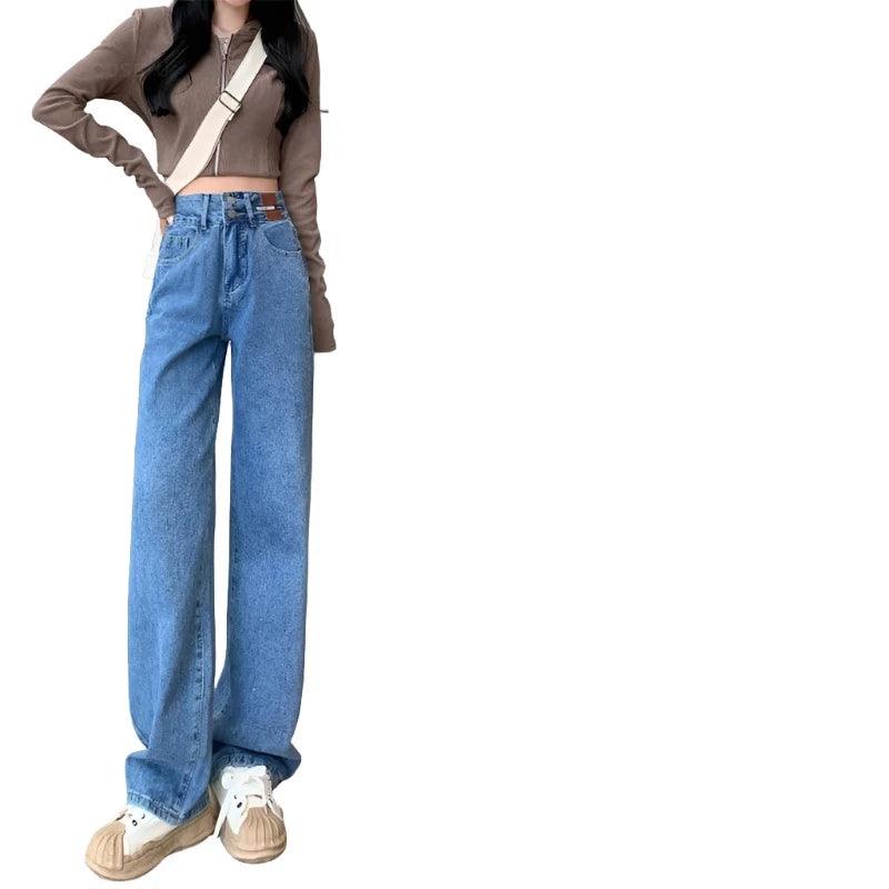 Winter Warm Fleece Denim Wide-Leg Jeans Retro Blue XS - VONVEX