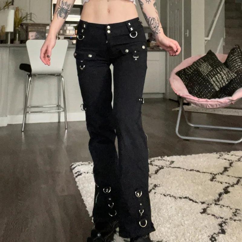 Y2K Noir Patch Electro Jeans - VONVEX