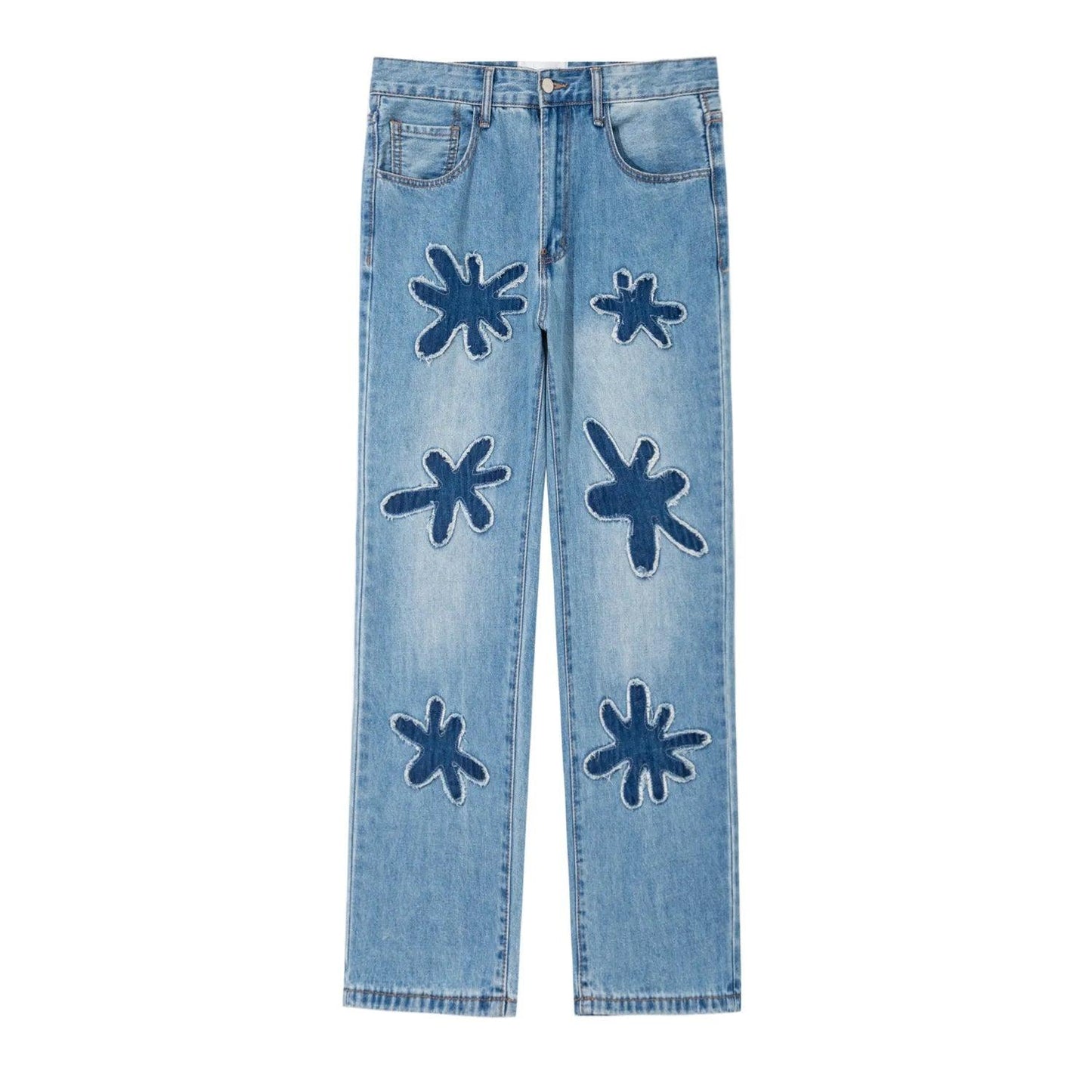 Y2K Retro Burnt Flowers Denim Jean Light blue S - VONVEX