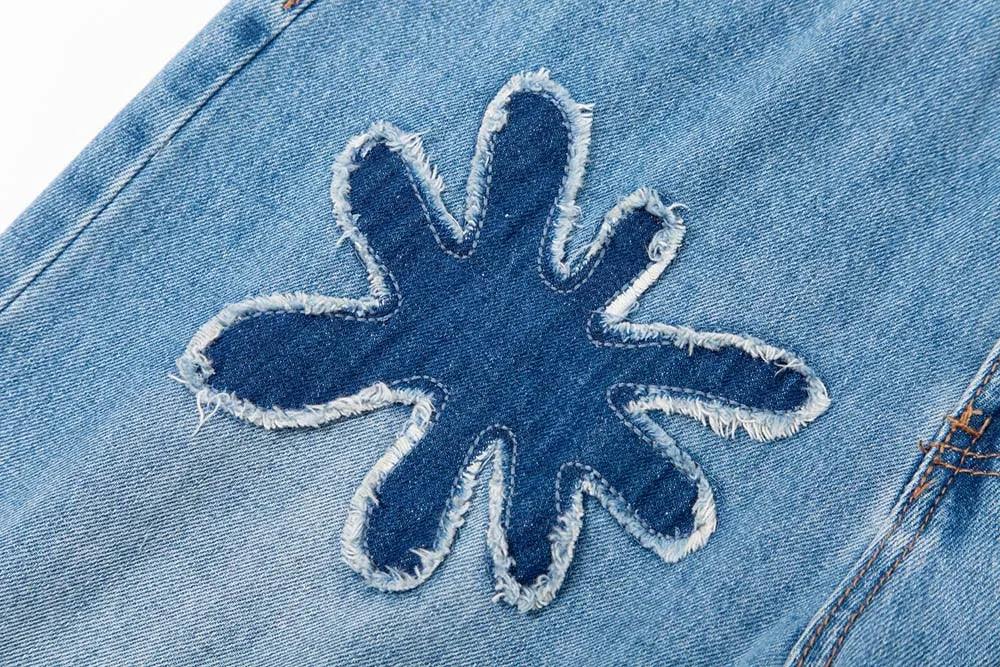 Y2K Retro Burnt Flowers Denim Jean - VONVEX
