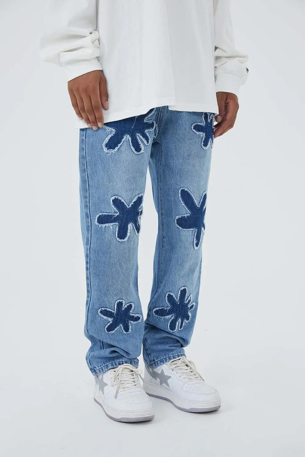 Y2K Retro Burnt Flowers Denim Jean - VONVEX