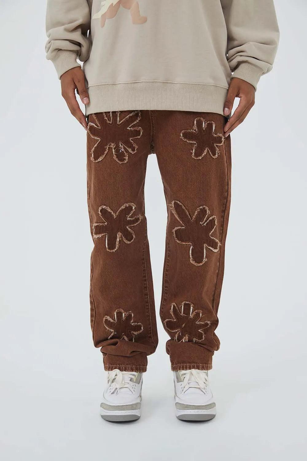 Y2K Retro Burnt Flowers Denim Jean - VONVEX