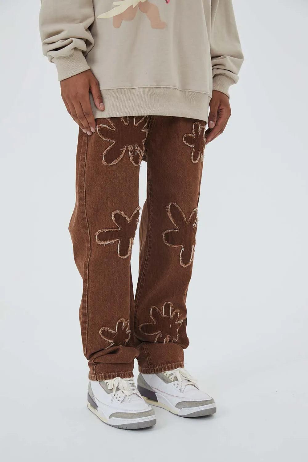 Y2K Retro Burnt Flowers Denim Jean - VONVEX