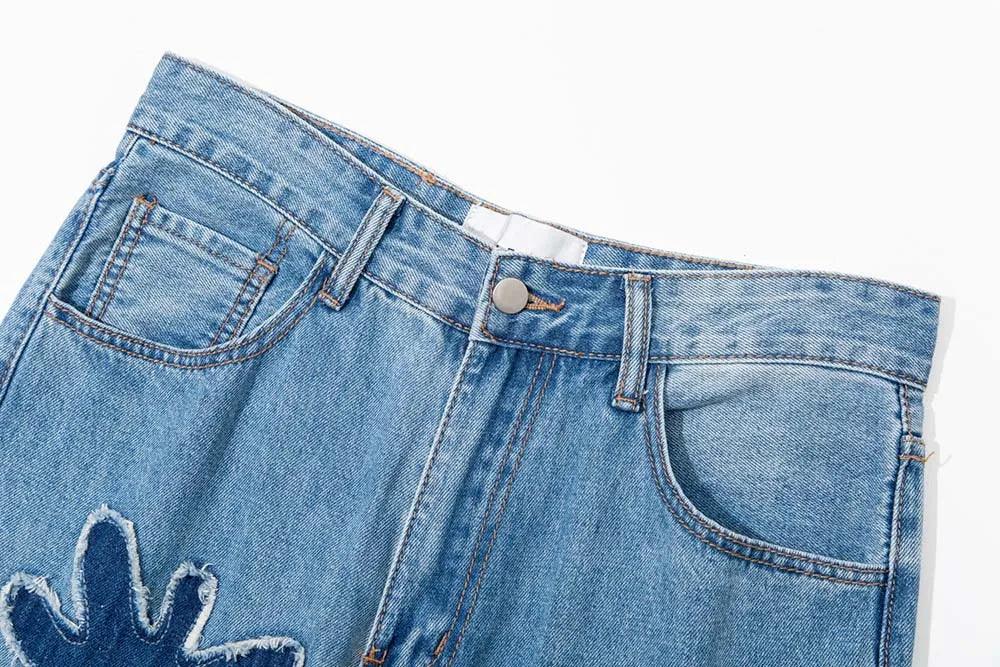 Y2K Retro Burnt Flowers Denim Jean - VONVEX