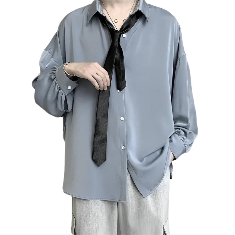 Casual Long-sleeved Shirt Blue M - VONVEX