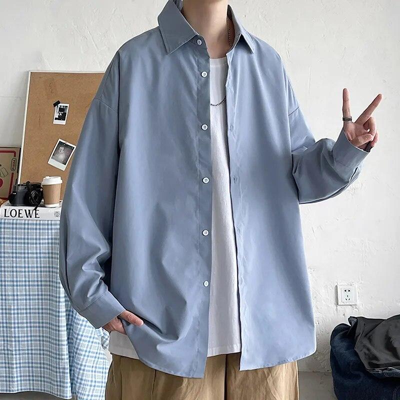 Harajuku Long Sleeve Shirt Blue M - VONVEX