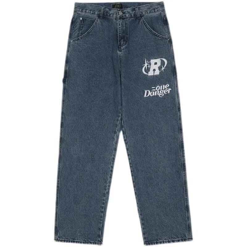 Retro Letter embroidery jeans - VONVEX