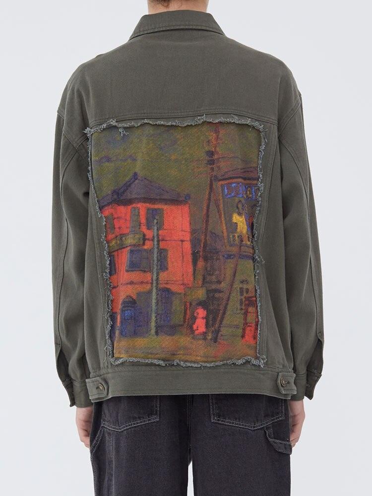 Ripped Denim Jacket Green M - VONVEX