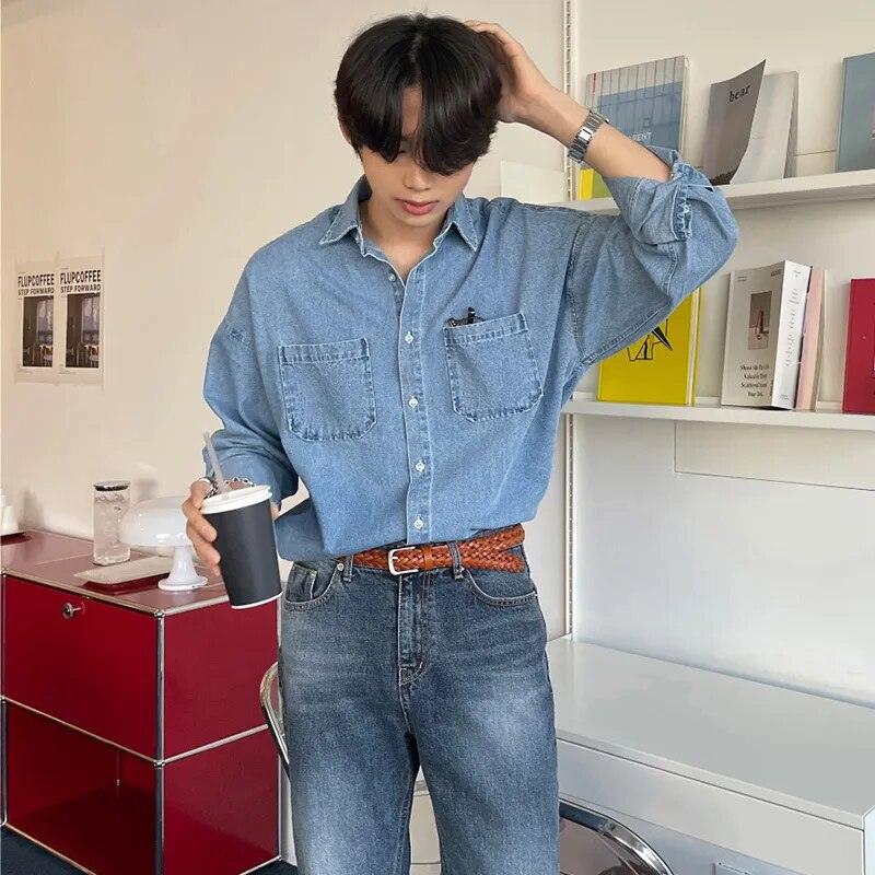Solid Casual Denim Shirt - VONVEX
