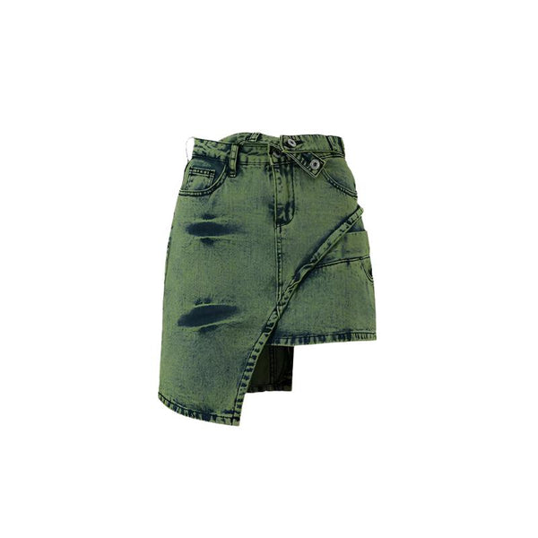 High-waist Denim Skirts  S Green  - VONVEX