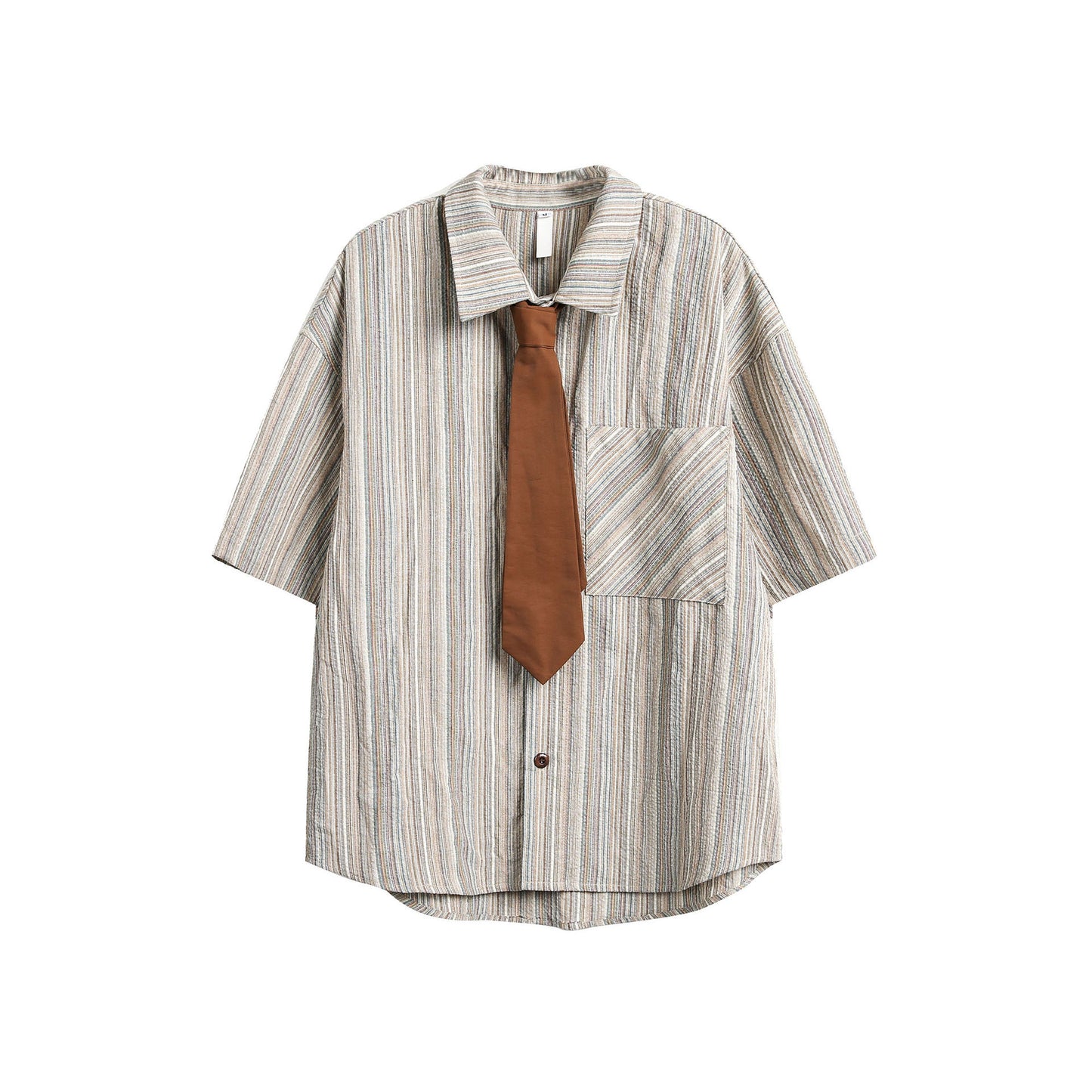 Casual Necktie Striped Shirt  brown M  - VONVEX