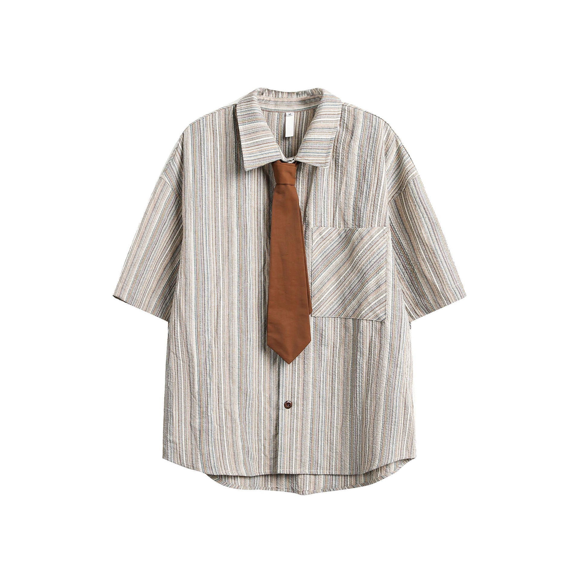 Casual Necktie Striped Shirt  brown M  - VONVEX