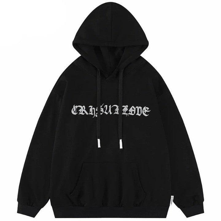 Retro Letters Shadow Y2K Hoodie  Black S  - VONVEX