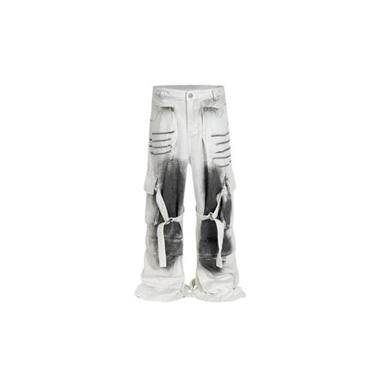 Tech Utility White Cargo Jeans     - VONVEX
