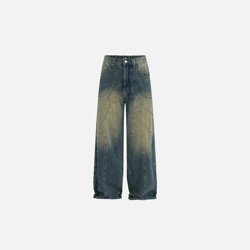 Curved Seam Wide-Leg Jeans  green S  - VONVEX
