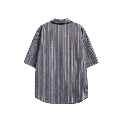 Casual Necktie Striped Shirt     - VONVEX