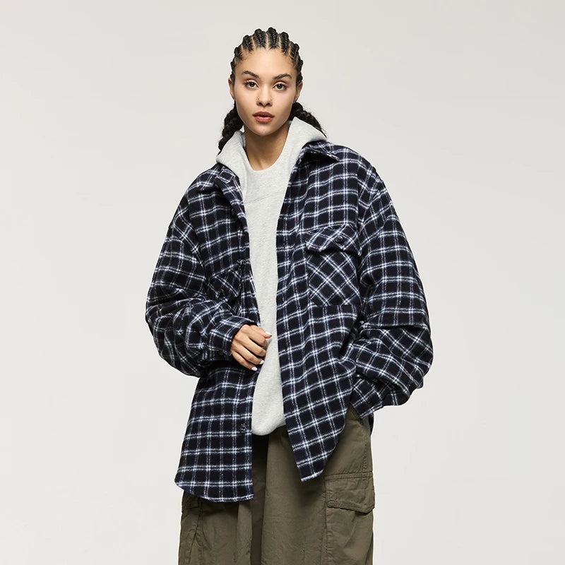 Plaid Vibe Brushed Shirt  Blue M  - VONVEX