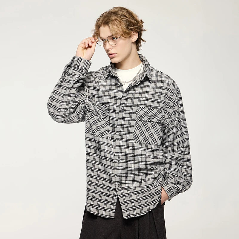 Plaid Vibe Brushed Shirt  Black M  - VONVEX