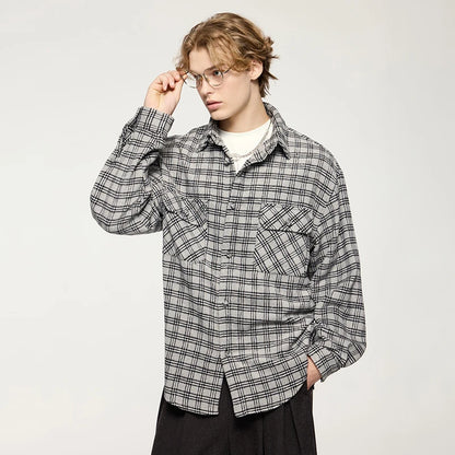 Plaid Vibe Brushed Shirt  Black M  - VONVEX