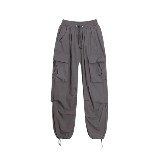 Baggy Elastic Waist Cargo Pants     - VONVEX