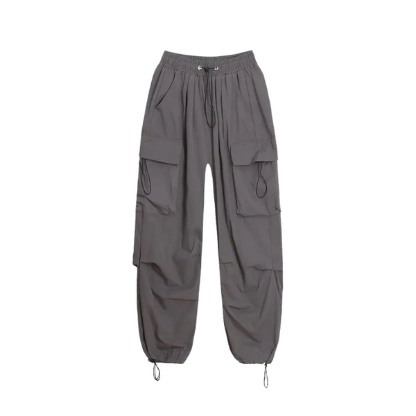 Baggy Elastic Waist Cargo Pants     - VONVEX