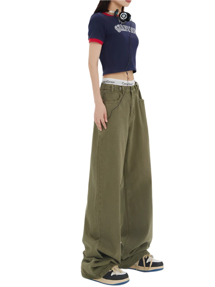 人気特価激安 Olive Baggy Green VONVEX – Jeans Wide-Leg トップス