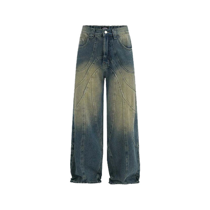 Curved Seam Wide-Leg Jeans     - VONVEX