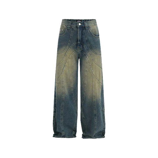 Curved Seam Wide-Leg Jeans     - VONVEX