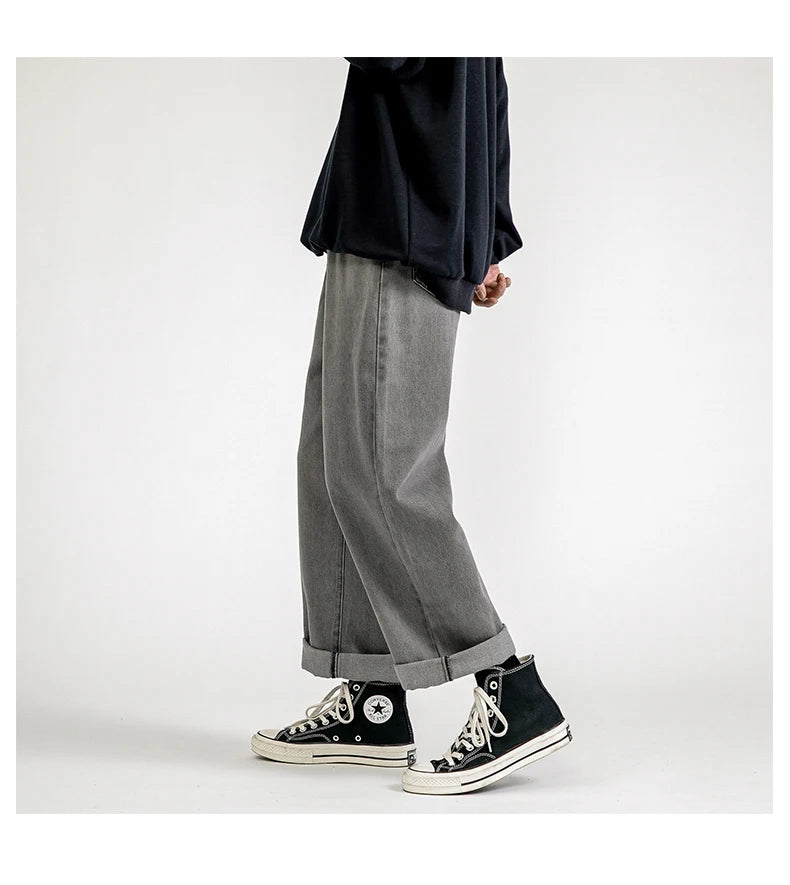Solid Straight-leg Denim Pants     - VONVEX
