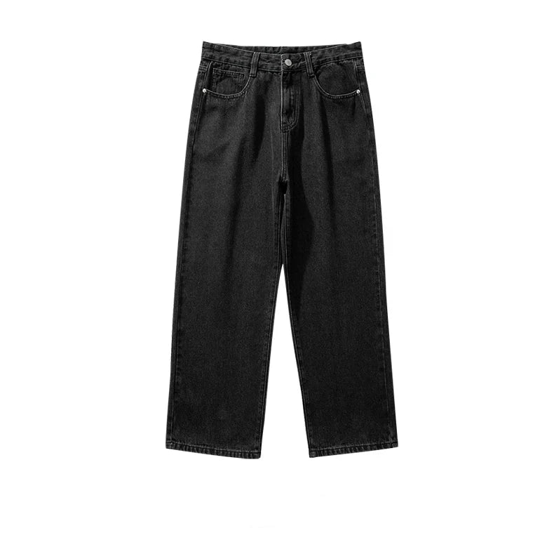 Solid Straight-leg Denim Pants     - VONVEX