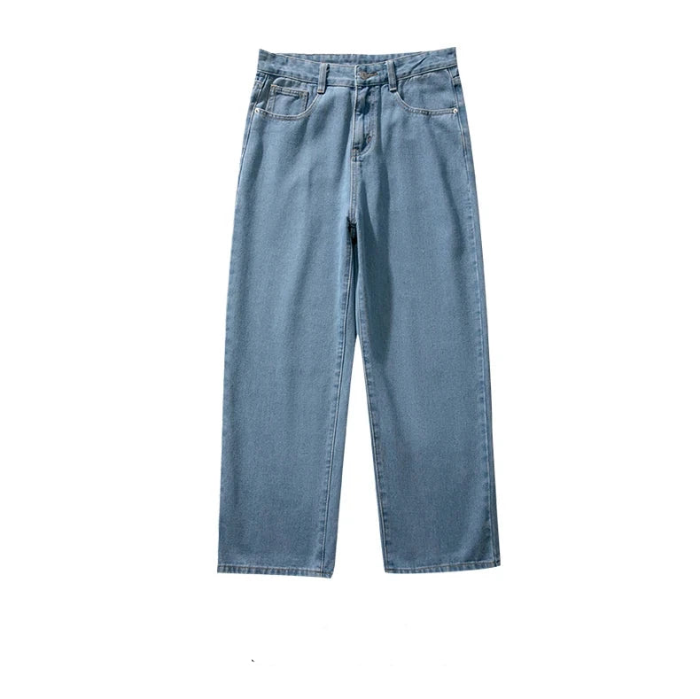 Solid Straight-leg Denim Pants     - VONVEX