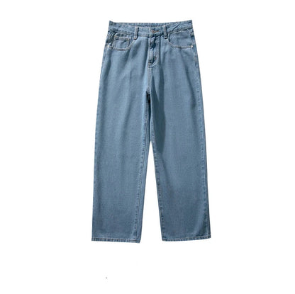 Solid Straight-leg Denim Pants     - VONVEX