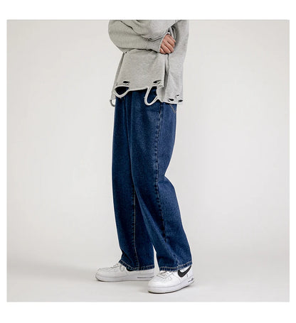 Solid Straight-leg Denim Pants     - VONVEX