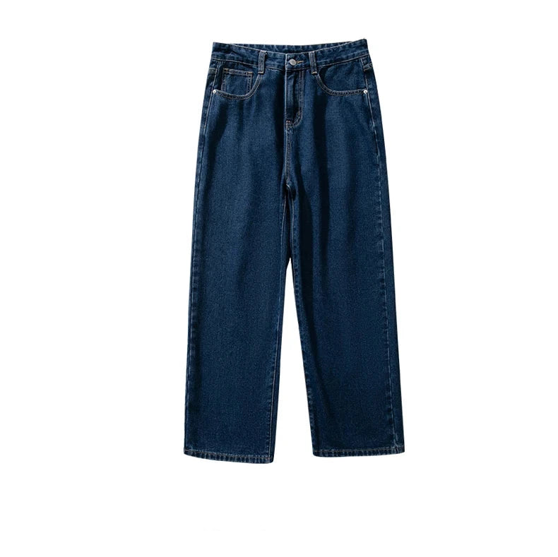 Solid Straight-leg Denim Pants     - VONVEX