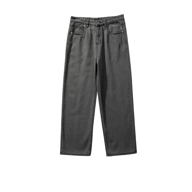 Solid Straight-leg Denim Pants     - VONVEX