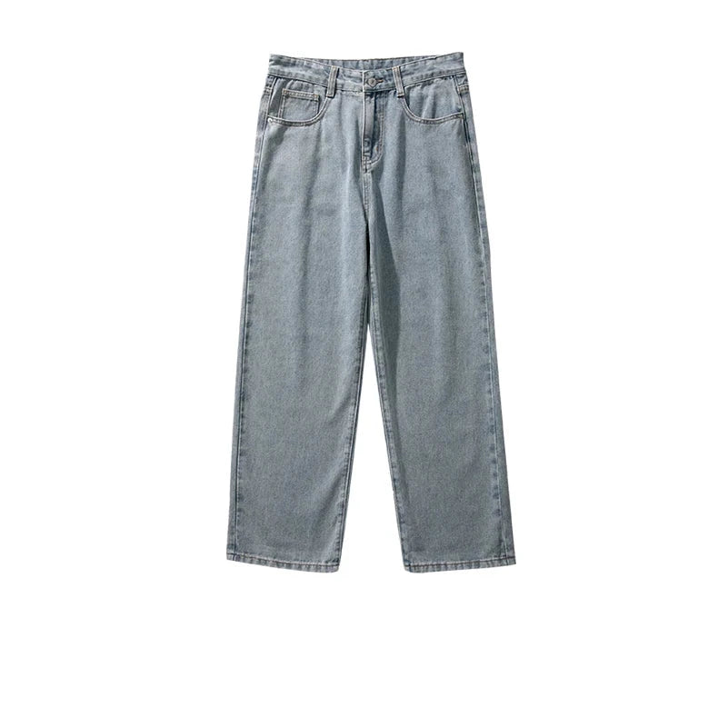 Solid Straight-leg Denim Pants     - VONVEX