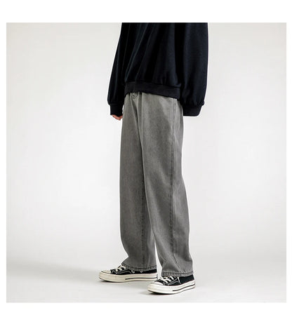 Solid Straight-leg Denim Pants  Gray S  - VONVEX