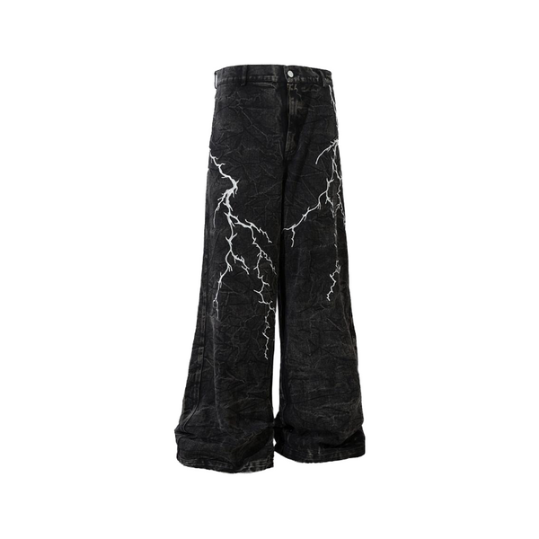 Lightning Strike Embroidered Jeans     - VONVEX