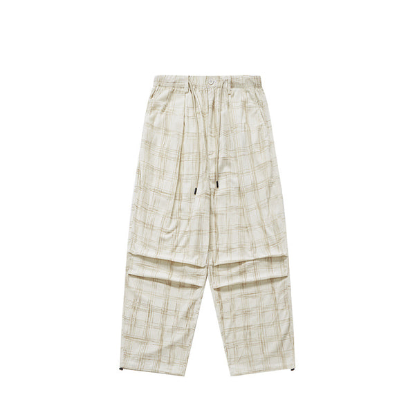 Vintage Plaid Wide Leg Pants Apricot S - VONVEX