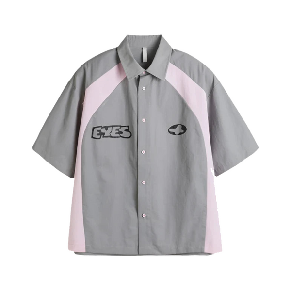 Patchwork Short-sleeved Eyes Shirt     - VONVEX