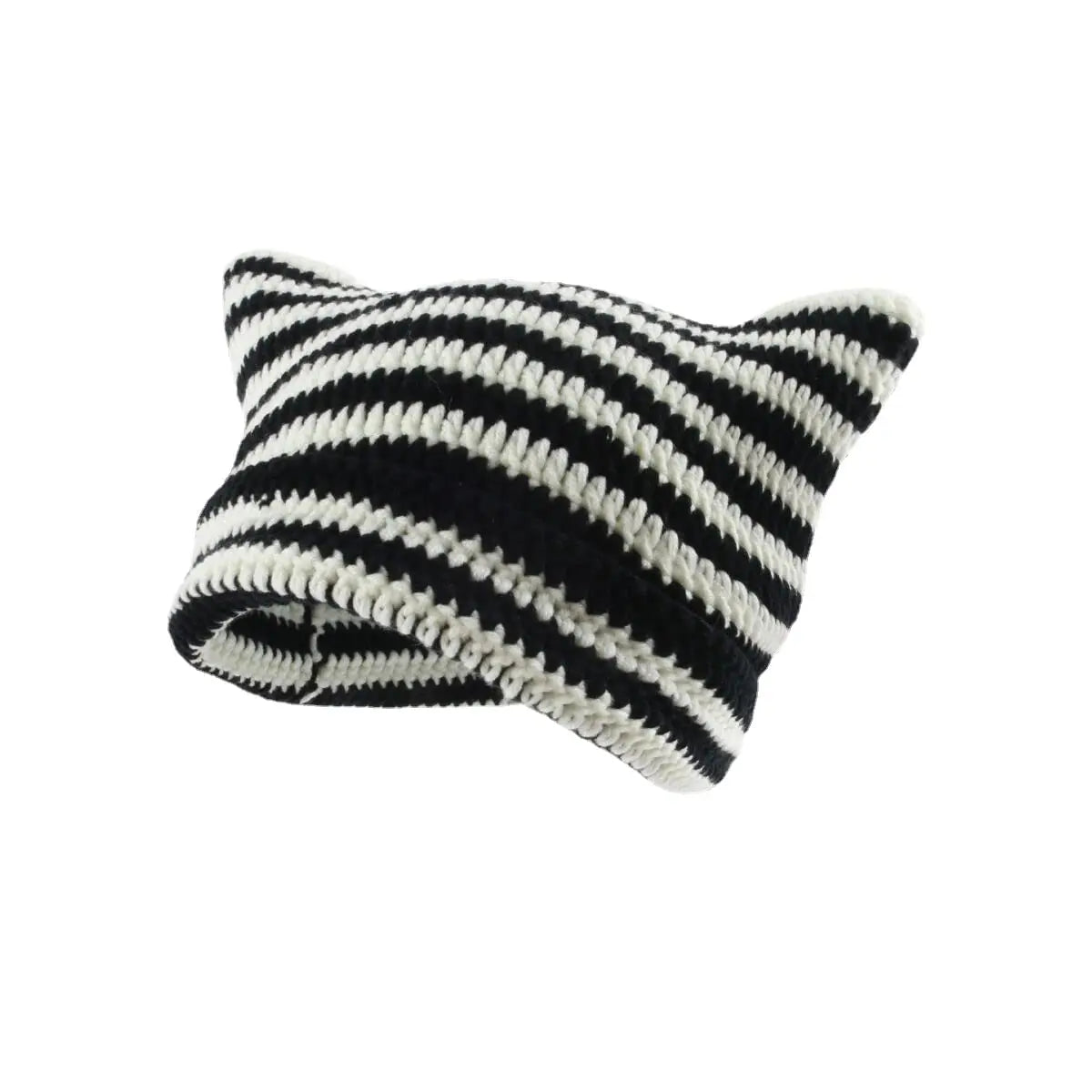 Cute Cat Ears Striped Beanie     - VONVEX
