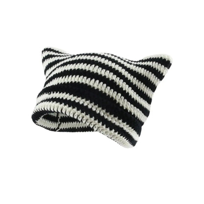 Cute Cat Ears Striped Beanie     - VONVEX