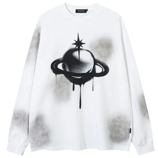 Y2k Ring Planet Sweater White Oversize M - VONVEX