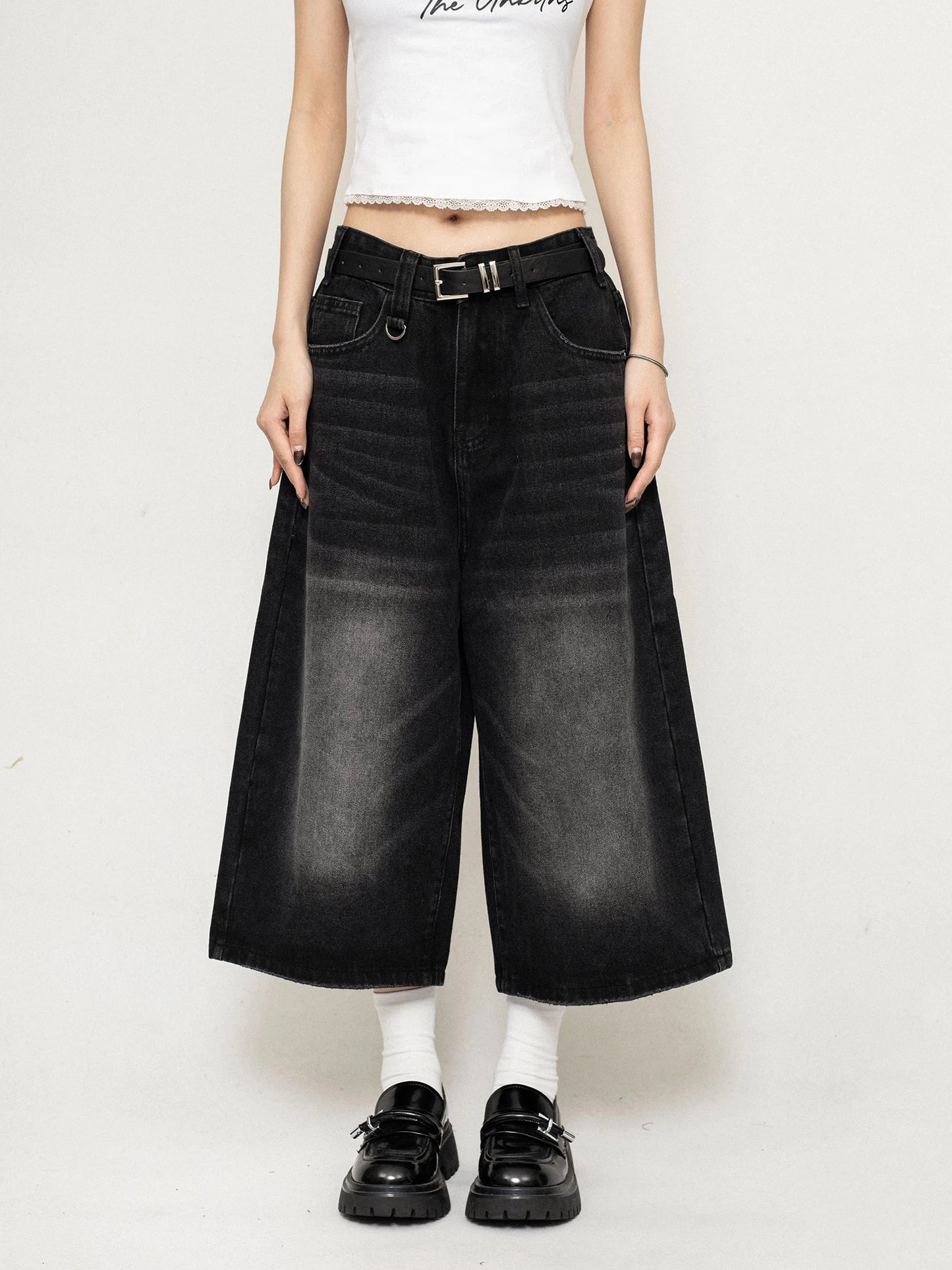 Y2K Wide Leg Oversize Denim Trouser  Black S  - VONVEX